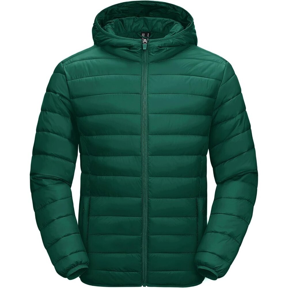 Men's Emerald Green Hooded Water-Resistant Outerwear Warm Quilted Puffer Jacket